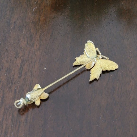 Vintage Miriam Haskell Butterfly Gold Tone Stick Pin Signed - Picture 3 of 6